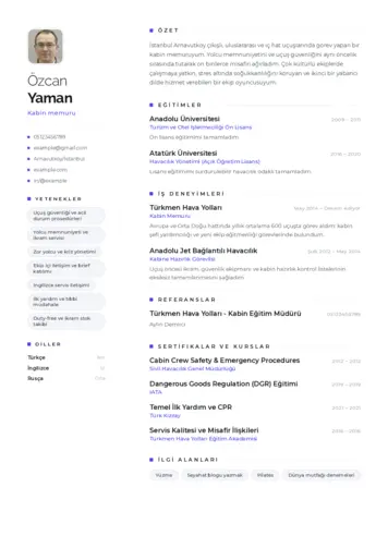Kabin Memuru ve Hostes Cv Örnekleri cv indir